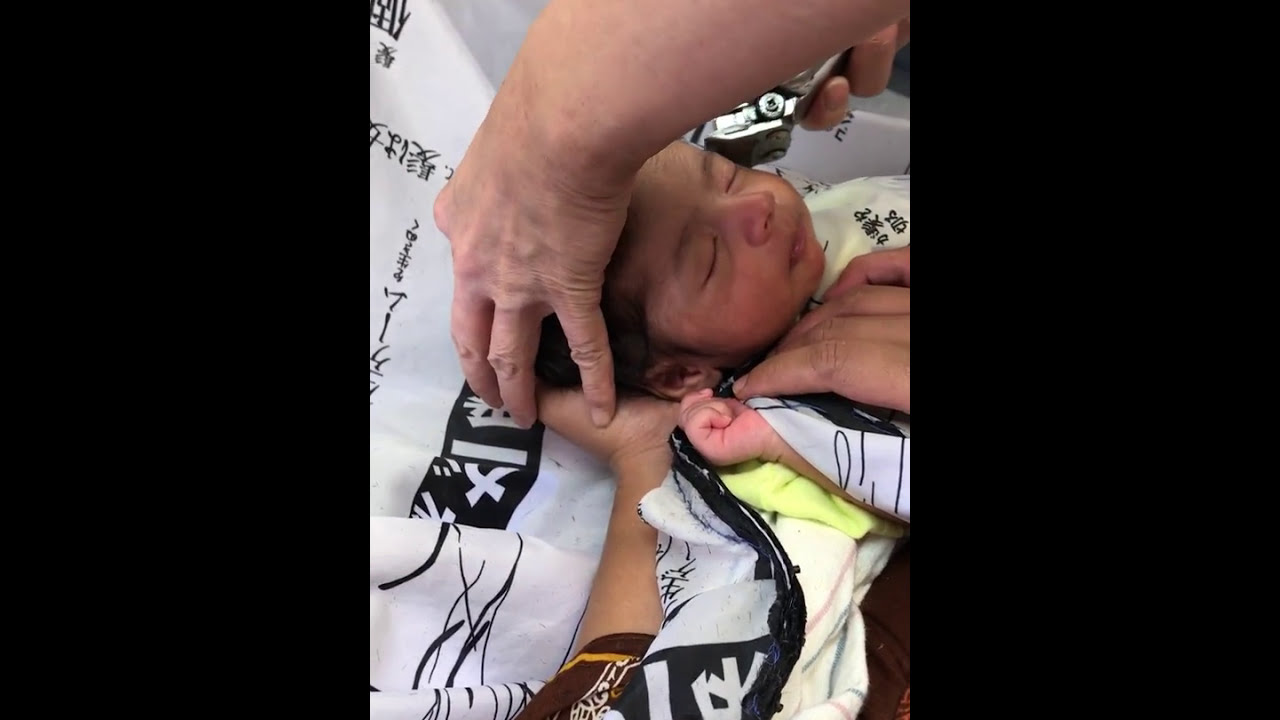 New born old baby First time shaving his hair !!!