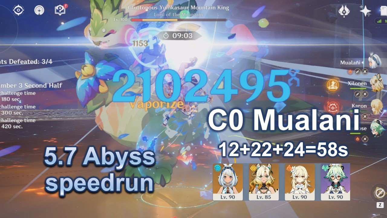 [5.7 Abyss] C0R0 Mualani 58s бот половина скорости прохождения (стоимость 3)