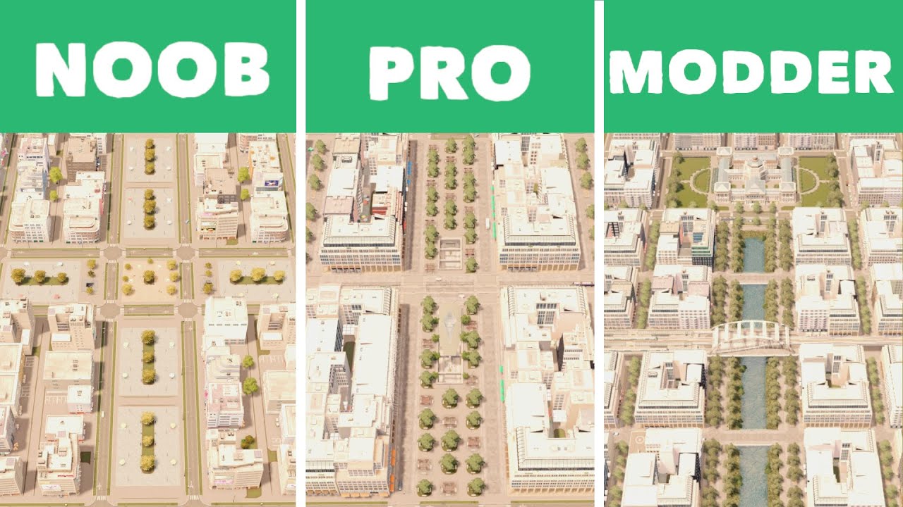 Designing a City Center Pedestrian Zone in Cities: Skylines | Noob VS Pro VS Modder