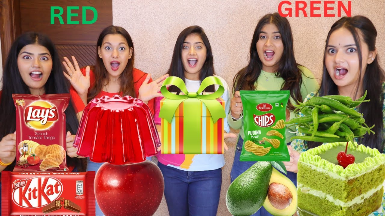 RED VS GREEN FOOD EATING CHALLENGE with @DingDongGirls | Food Challenge