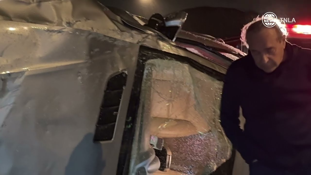 Vehicle Flips On Kanan After Heavy Rain Fall In Agoura