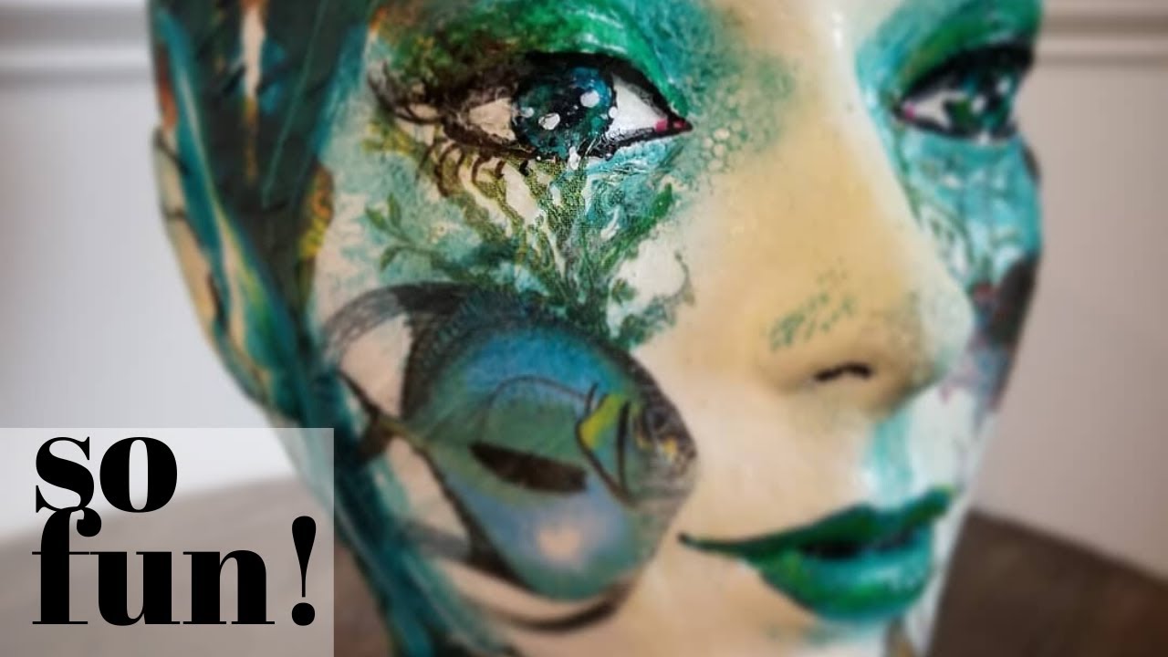 MIXED MEDIA ART IDEAS: Create this Styrofoam Head Mermaid with Me!