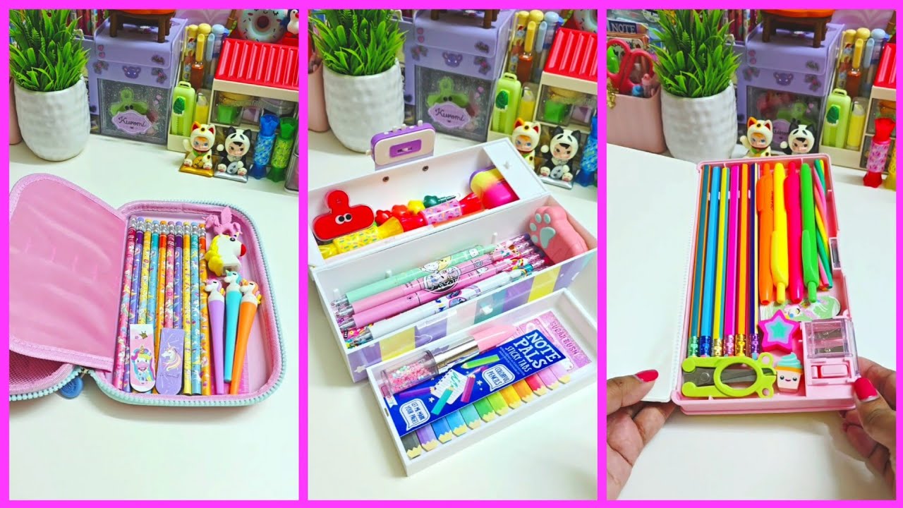 ASMR Filling jumbo pencil box with cute stationery ✨️ 💕 lot of new stationery items 💖 😊 ☺️🦄🌈