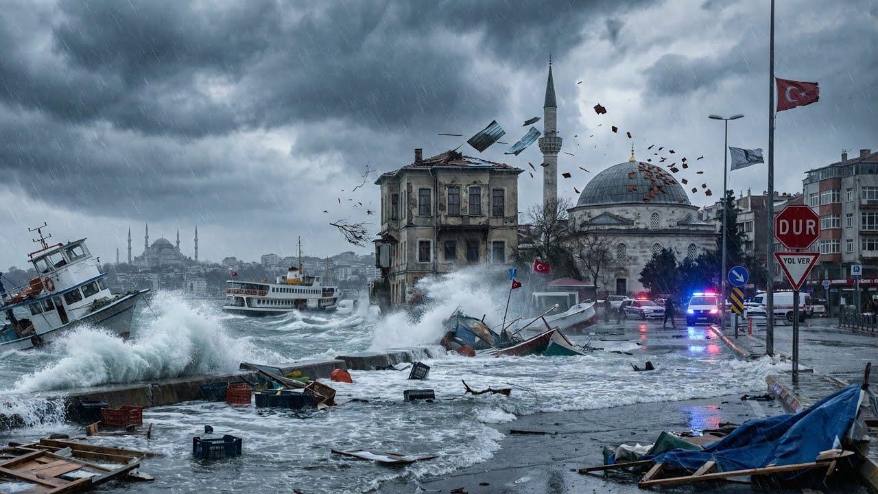 🌊 🌪️Стамбул, Турция, осажден: сильный шторм парализовал город, лодки разбиты!