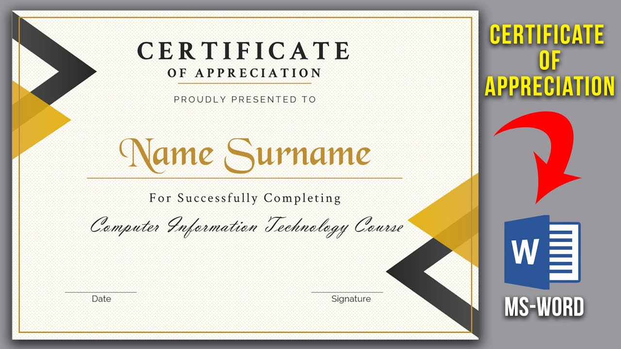 Certificate of Appreciation Template | How to design certificate in ms word | Certificate design