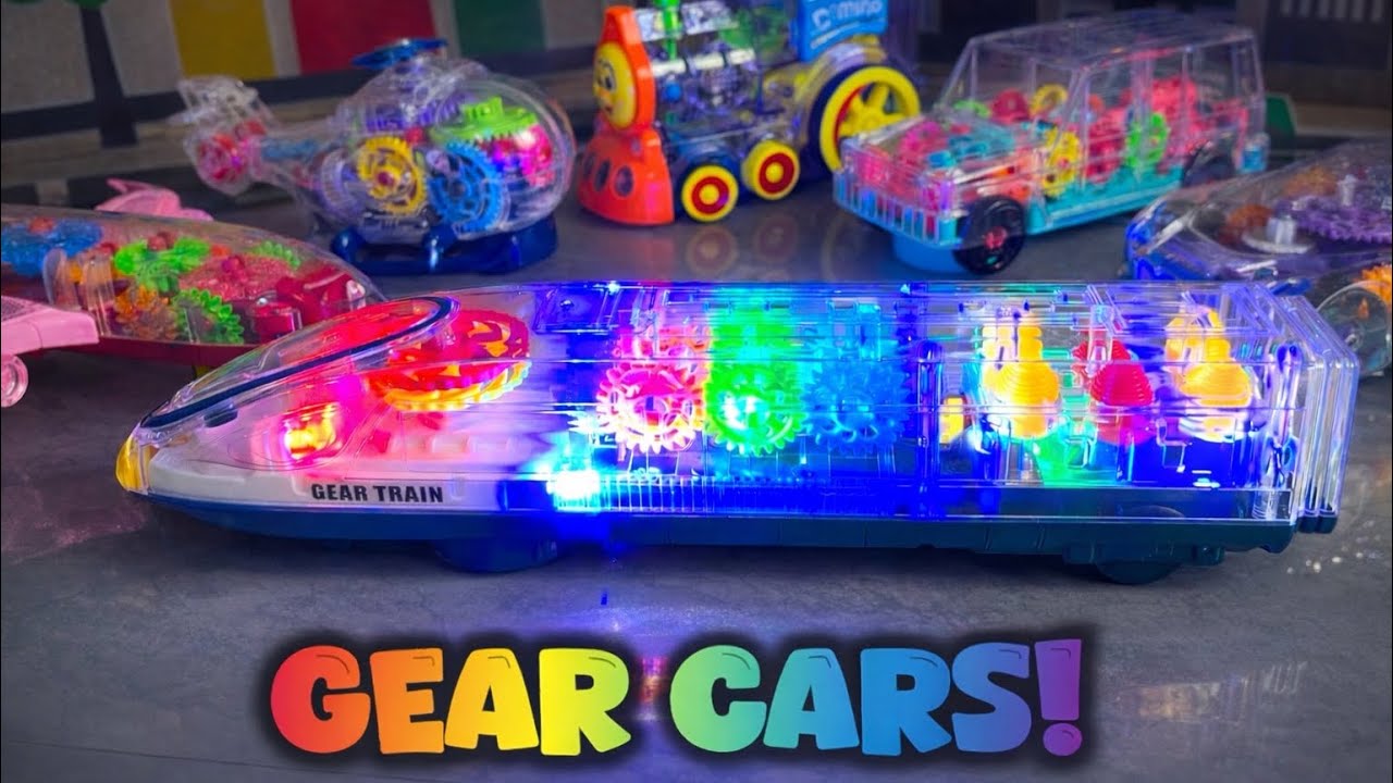 Transparent Gear Vehicles with Lights & Sounds 🚄 Gear Train, Car, Helicopter & Airplane Toys