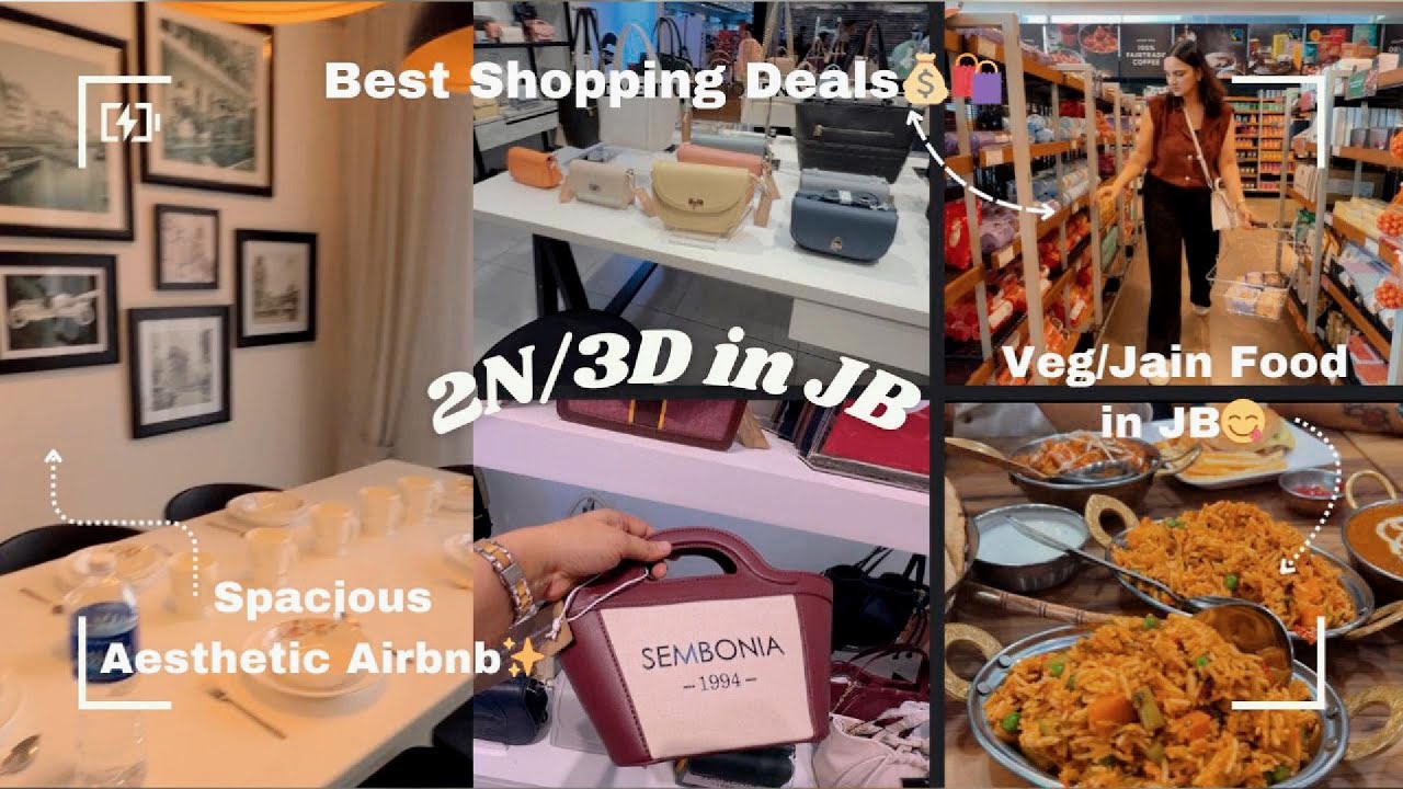 Singapore to Johor Bahru: 🌱 Vegetarian /Jain Food ,🛍️ 💸 Shopping & Airbnb Tour | 2N3D Travel Vlog ✨