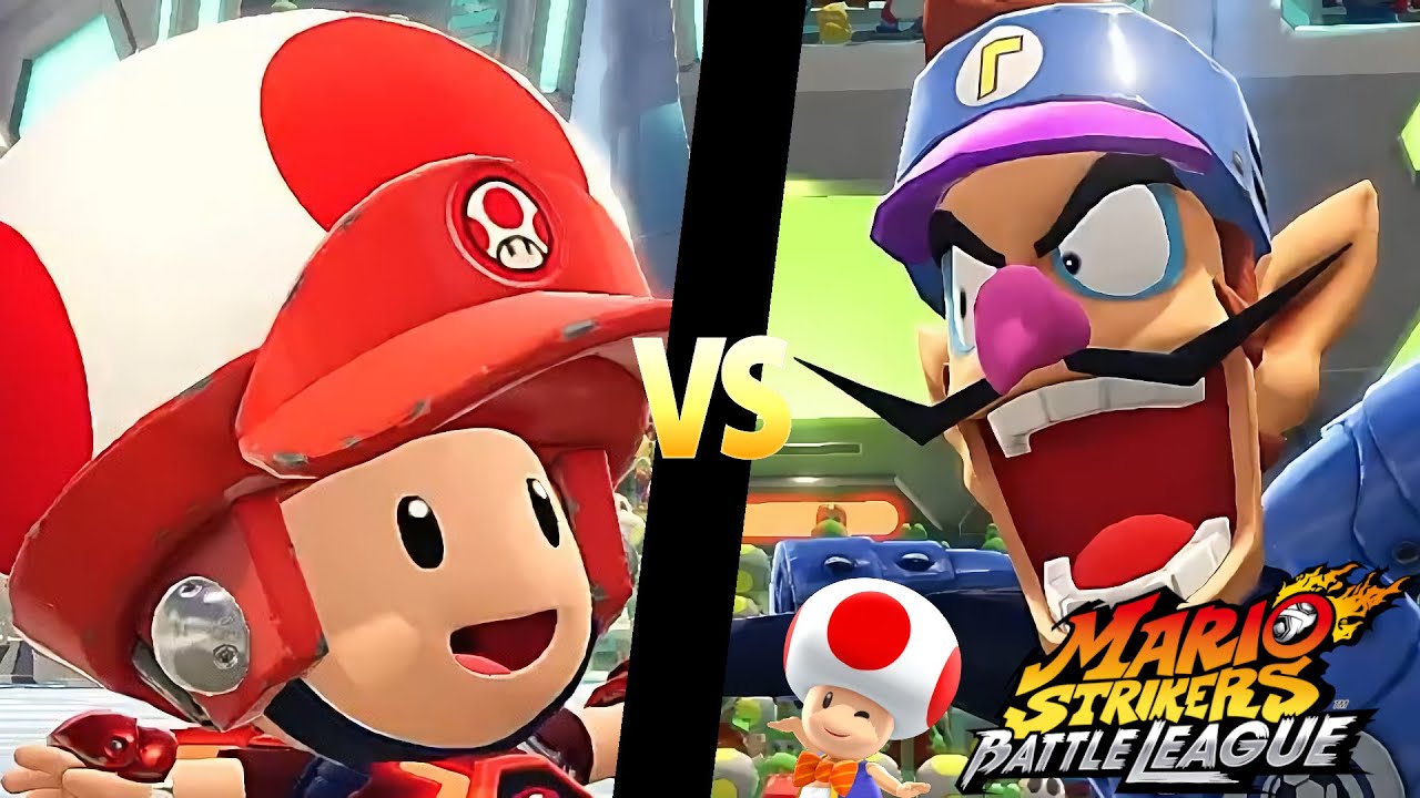 Mario Strikers Battle League Team Toad vs Team Waluigi in Urban Rooftop