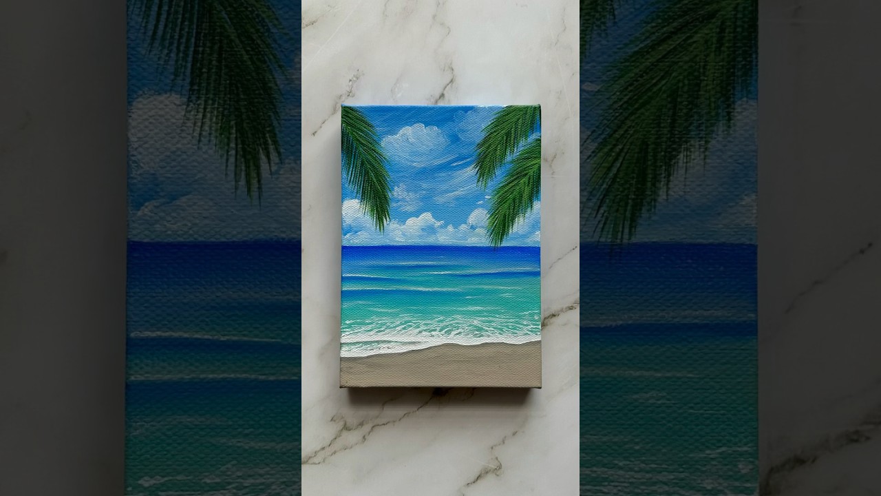 life&rsquo;s a beach 🌴🩵☁️🌊 #art #painting #seascape #artshorts #shorts