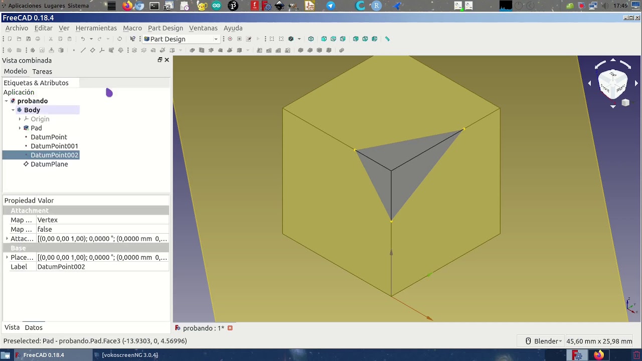 Cortes de figuras en el banco de trabajo Part Design de Freecad
