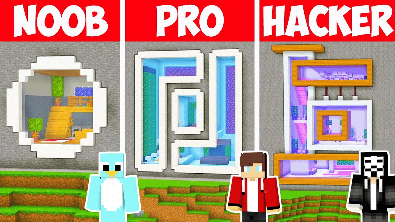 NOOB vs PRO vs HACKER: MODERN MOUNTAIN HOUSE BUILD CHALLENGE in Minecraft