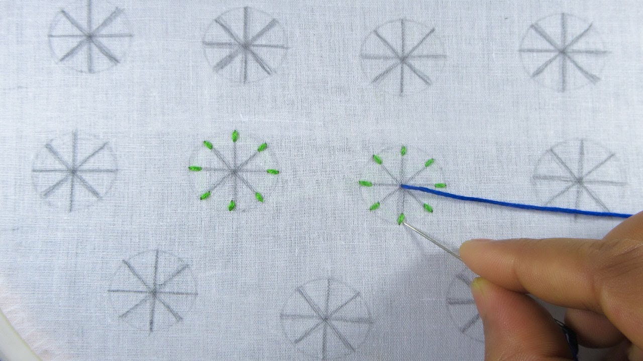 Hand Embroidery, All Over Design, Lazy Daisy Double Color Thread Flower Stitch For Dress