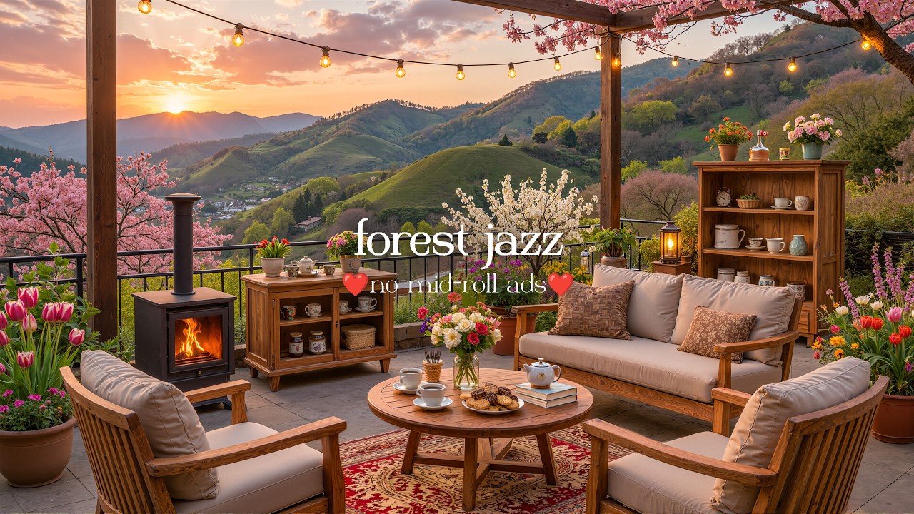 🌷Cozy Spring Jazz (NO MID-ROLL ADS) – Calm Coffee Shop Ambience for Productivity