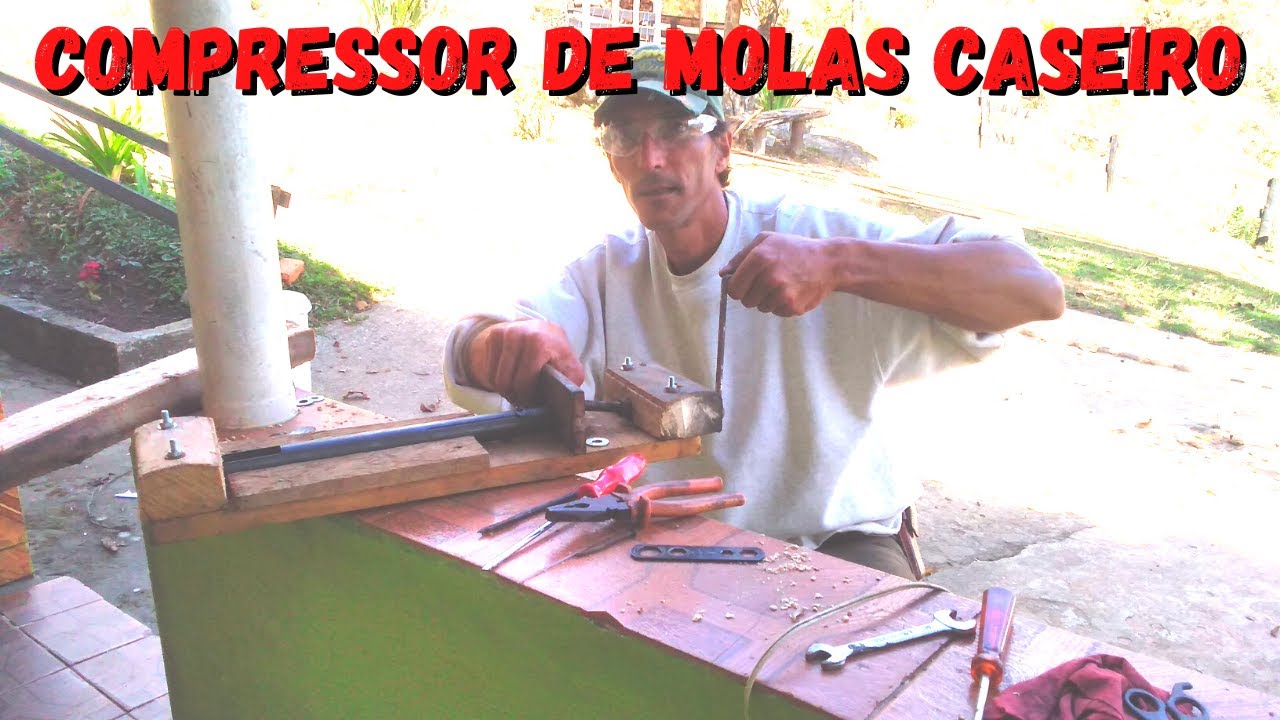 Como fazer um compressor de molas caseiro e mostrando como trocar a mola da Rossi sport up