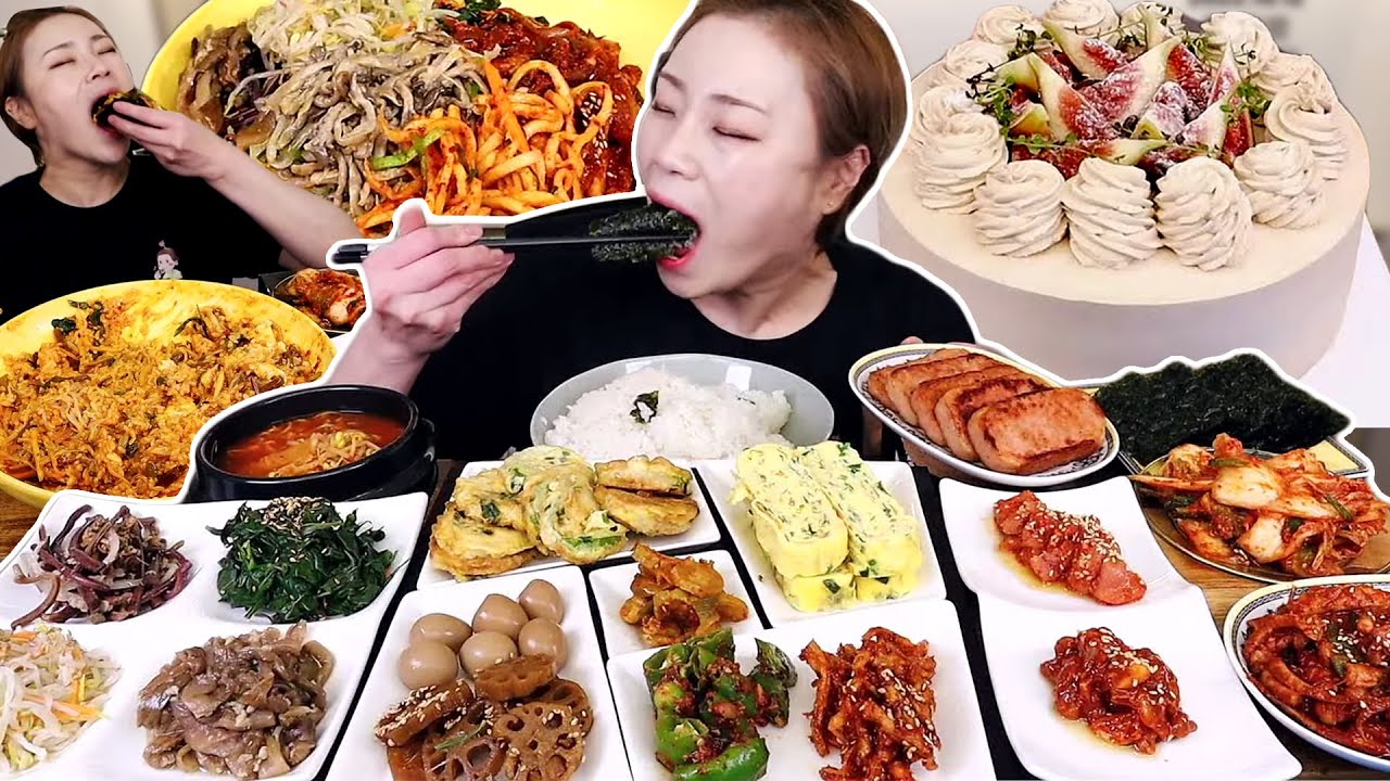 반찬 뷔페 왔습니다!!!!! 약 15가지 동네 반찬에 스팸구이 그리고 비빔밥으로 마무으리! 후식은 모카 무화과 케이크로~!! 20221012/Mukbang, eating show