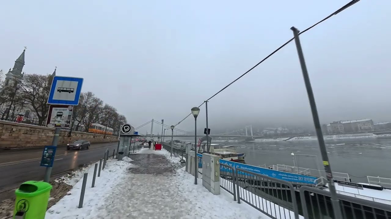Budapest in Heavy Fog | Icy Danube River Walking Tour (January)