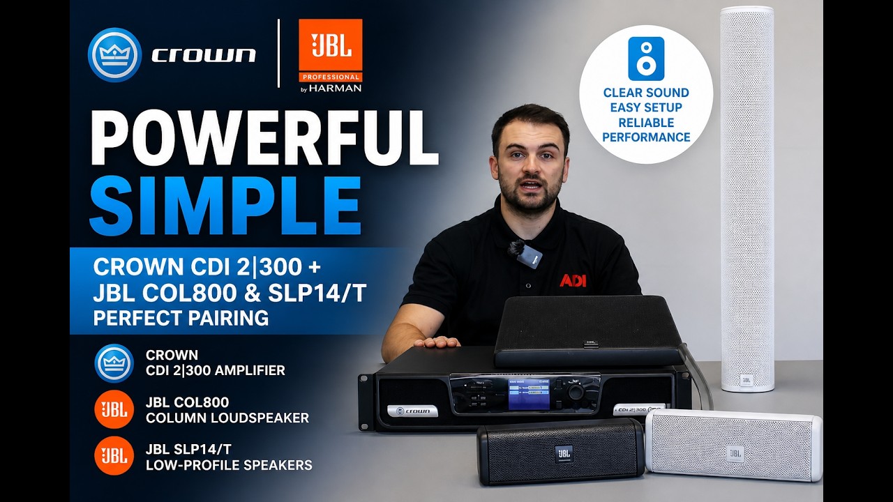 Crown CDI 2|300 Amplifier + JBL COL800 & JBL SLP14/T Loudspeakers | Product Overview & Demo