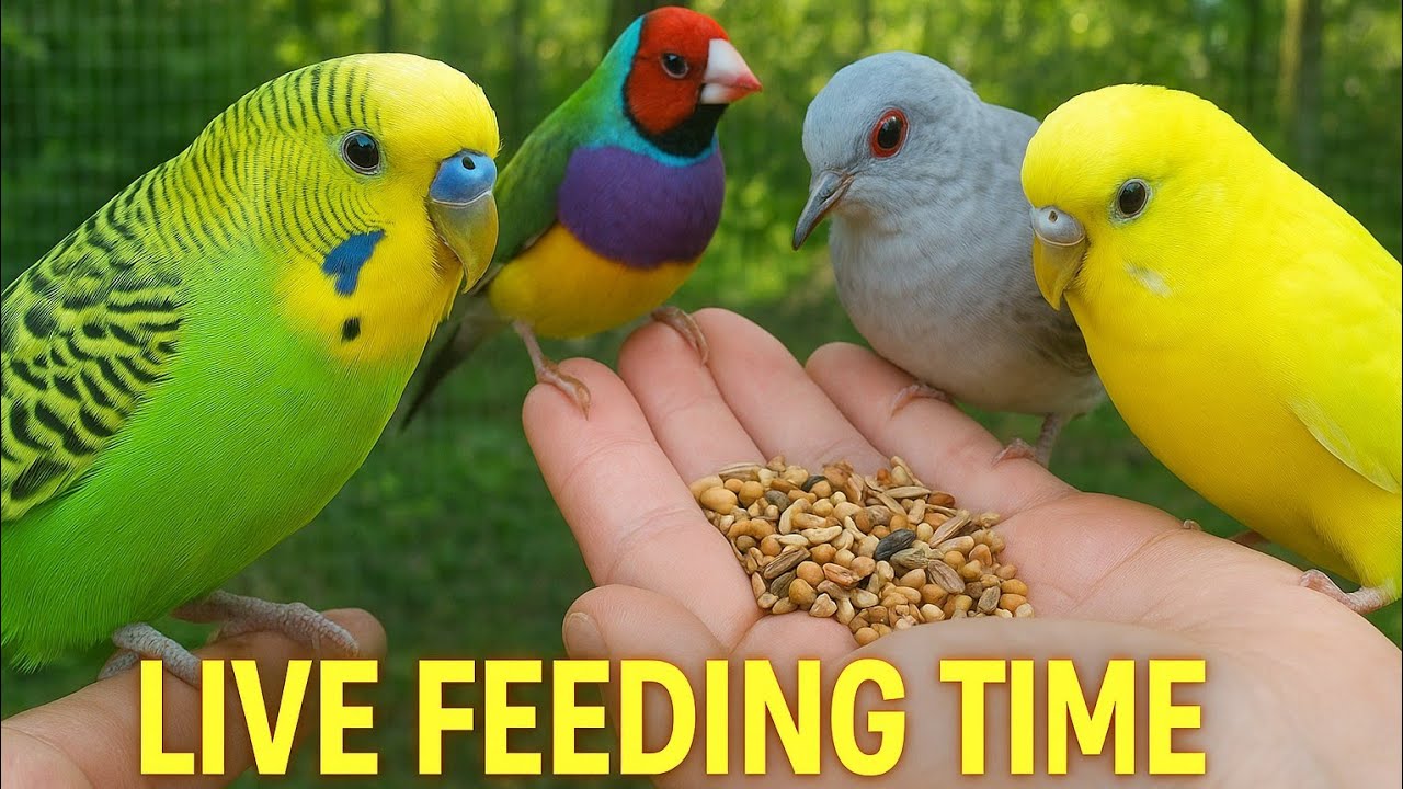 “Live Bird Feeding | Budgies, Gouldian Finches & Diamond Dove Eating From My Hand 🐦✨”