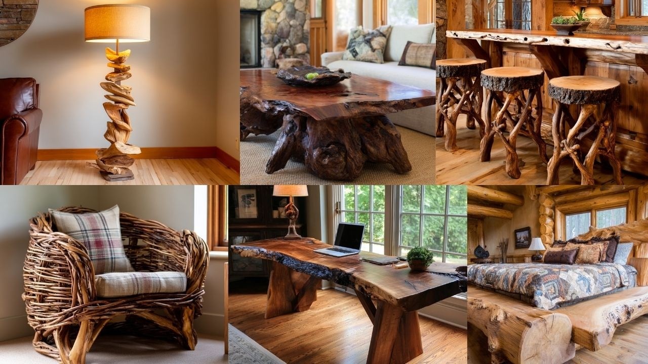 Rustic Wood and Branch Furniture with Organic Shapes for Warm Natural Interiors