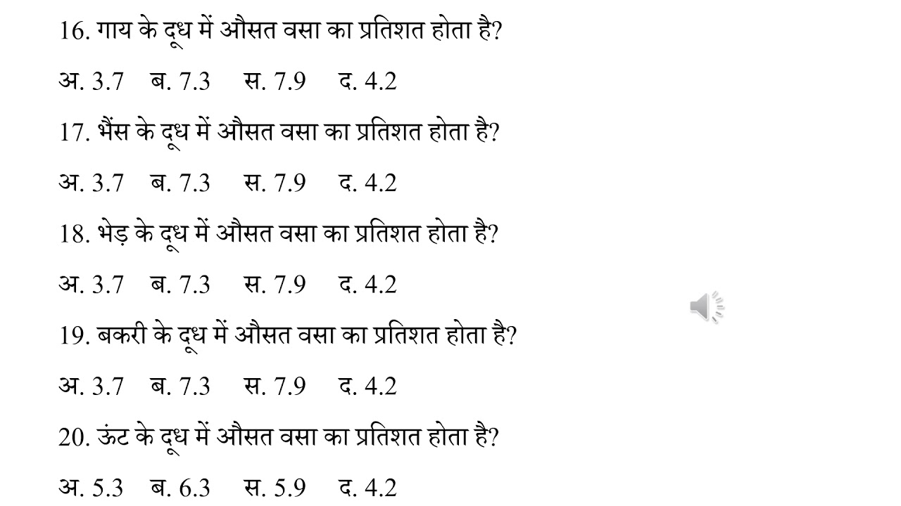 दूध व खिस के बहुविकल्पी प्रश्न/Objective question of Milk and Colostrum