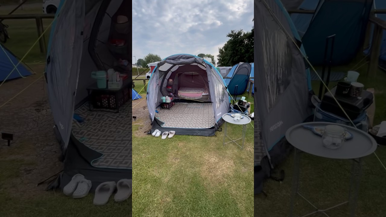 EASY Family  camp set up using air tent. Basic but cosy camping. #camping #tent #campingsetup #camp