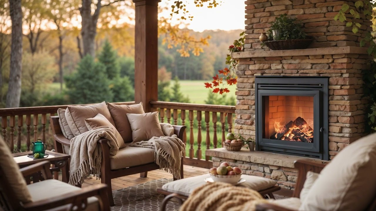 3 Hours Cozy Balcony 🌿🔥 Fireplace & Nature Sounds | Relaxing Home Ambience