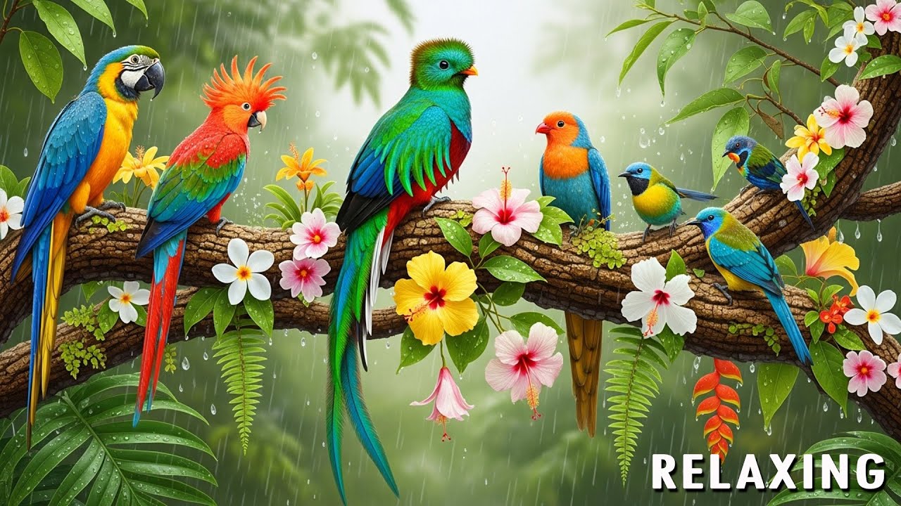 Beautiful Birds Singing in Gentle Rain 🌧️🐦 Piano & Guitar Relaxation