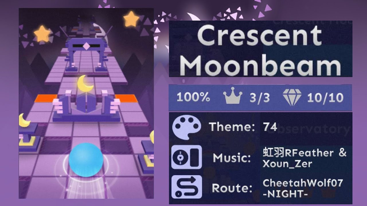 Rolling Sky Co-Creation Level 13 Crescent Moonbeam All Gems and Crowns [★★]