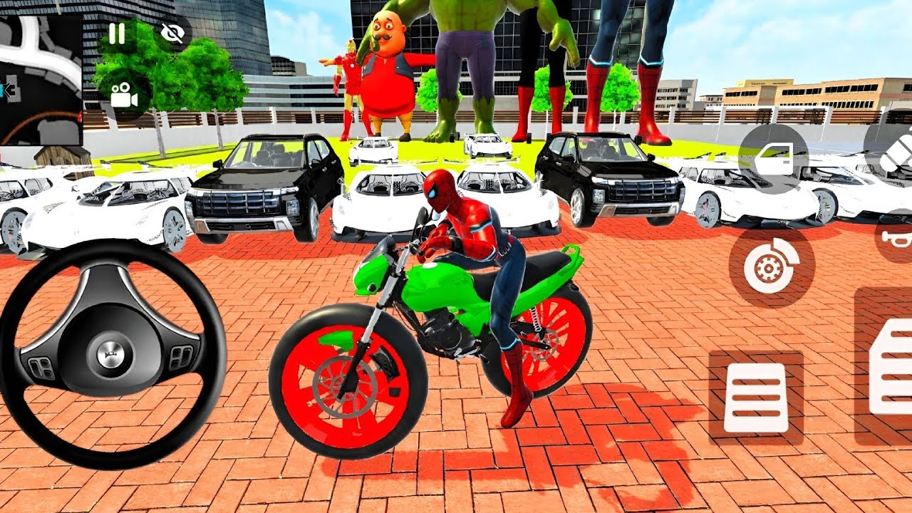 spider man drive in super splendor bike and white bugati car purchase in colection indian game 