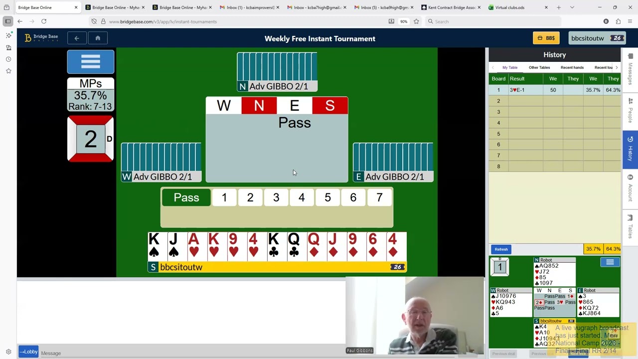 Over My Shoulder 238 BBO Еженедельный бесплатный мгновенный турнир