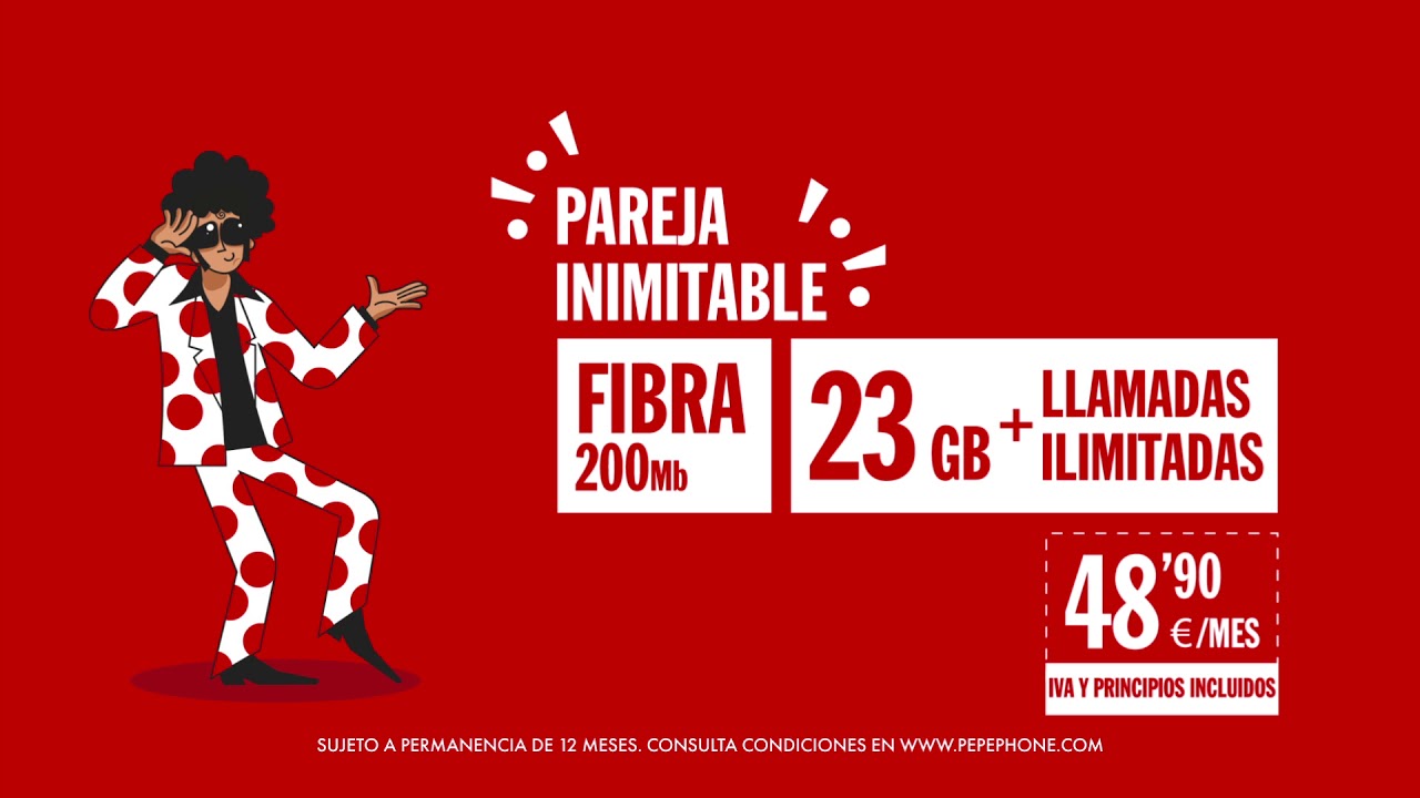 PAREJA INIMITABLE | Fibra 200Mb en casa + 23GB y Llamadas Ilimitadas en el m&oacute;vil: 48.90&euro;/mes