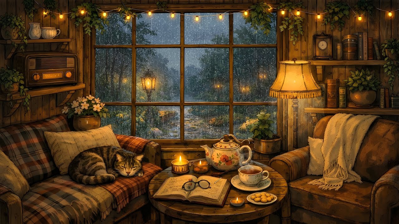 Soft rain on window 1940s and you're listening to vintage jazz  at 2 a.m
