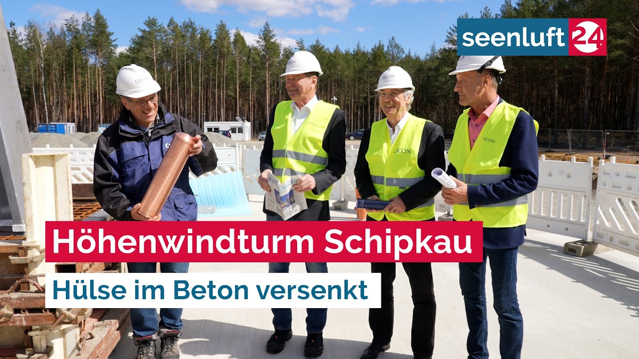 GICON Höhenwindrad in Klettwitz - Hülse der Grundsteinlegung wurde versenkt
