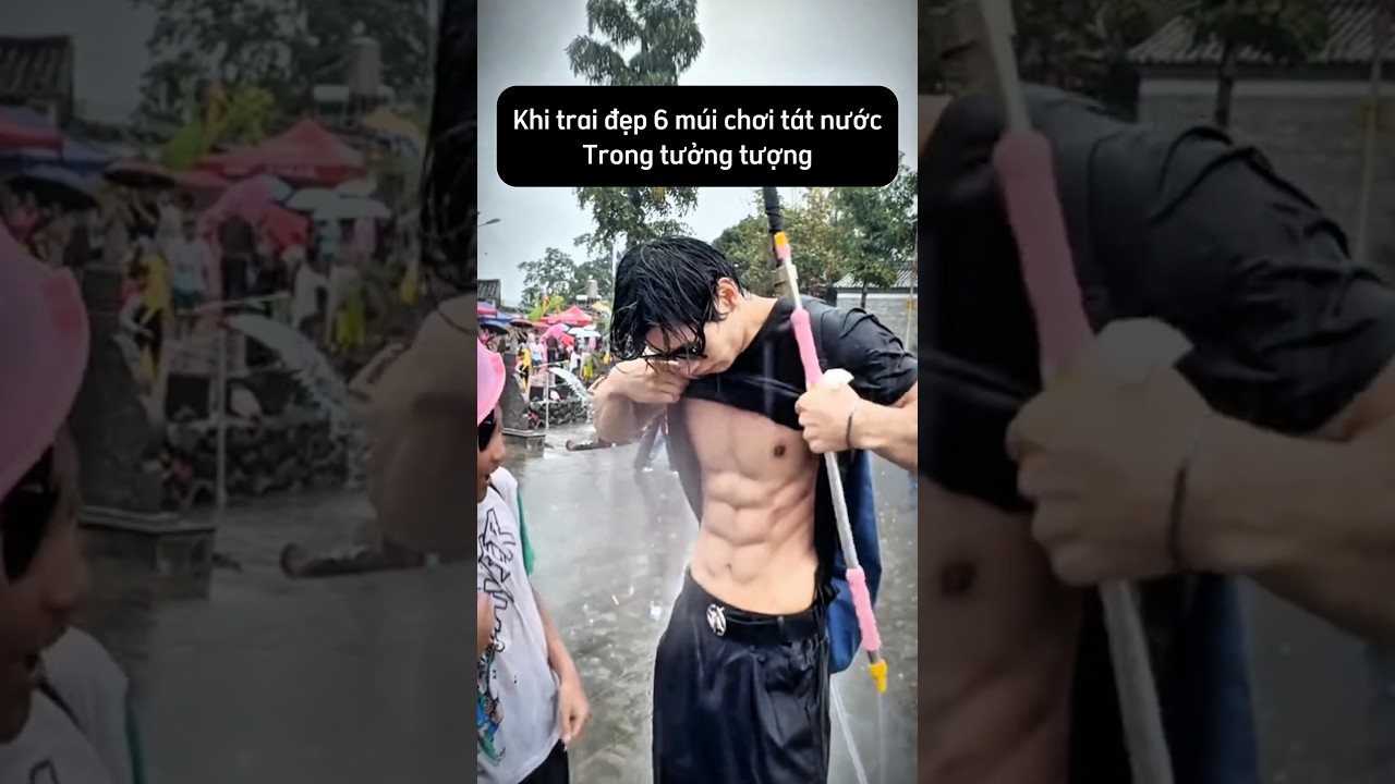 Khi trai đẹp 6 m&uacute;i chơi t&aacute;t nước trong tưởng tượng v&agrave; thực tế kiểu #traiđẹp #handsome #muscle #short