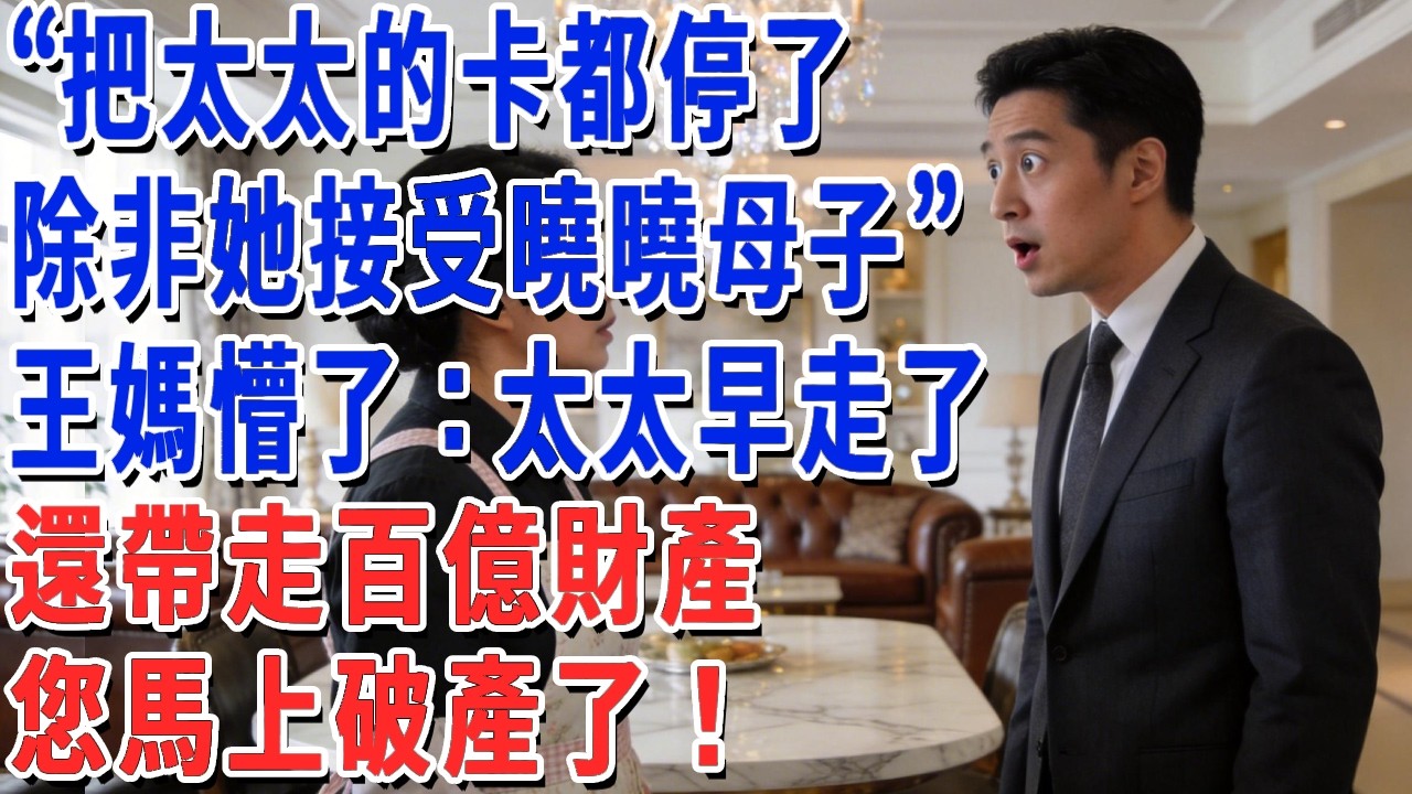 “把太太的卡都停了，除非她接受曉曉母子”王媽懵了：太太早走了，還帶走百億財產，您馬上破產了！#妮妮故事會 #情感故事 #老年生活