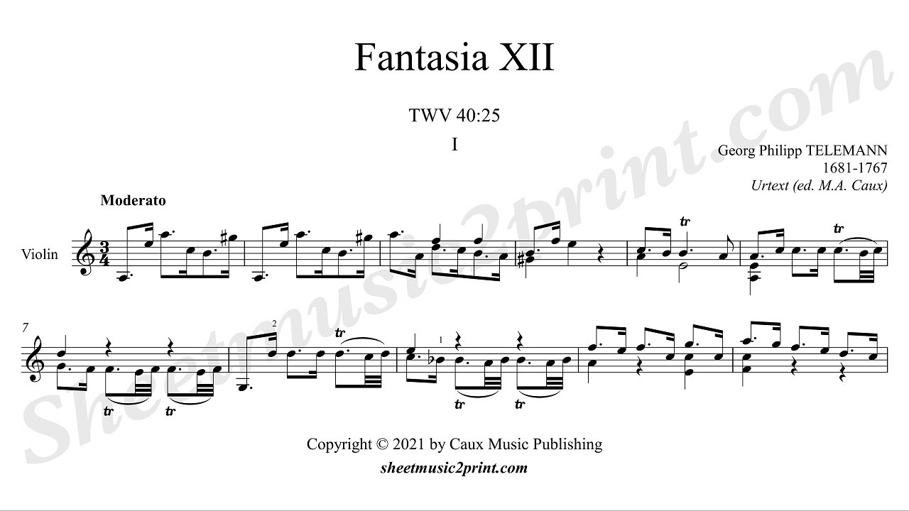 Telemann : Fantasia 12, TWV 40:25 (1/3 : Moderato) -- Urtext