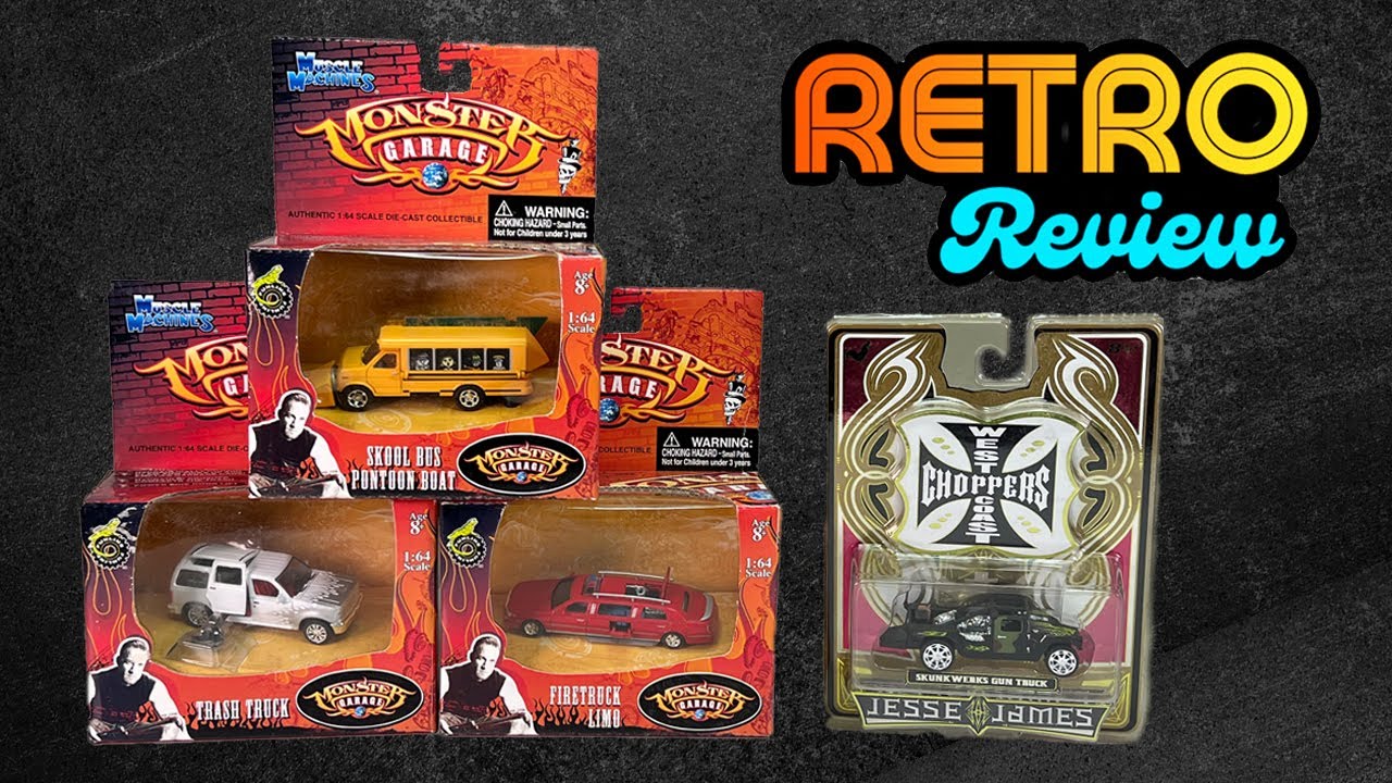 Retro Review: Monster Garage TV Series Diecast Firetruck Limo, Scool Bus Boat (from Muscle Machines)