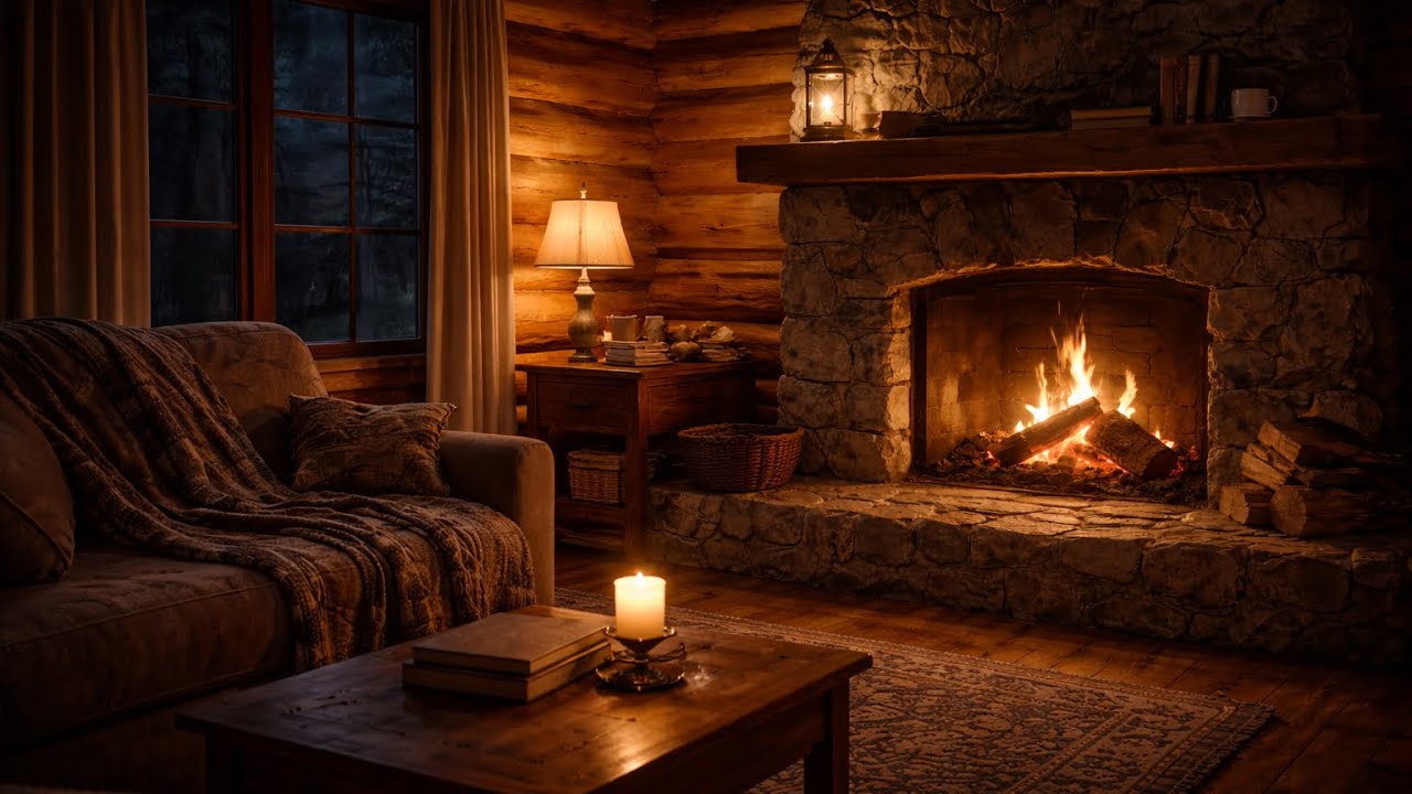 10 Hours Cozy Cabin Interior at Night 🕯️ Calm Sleep Ambience