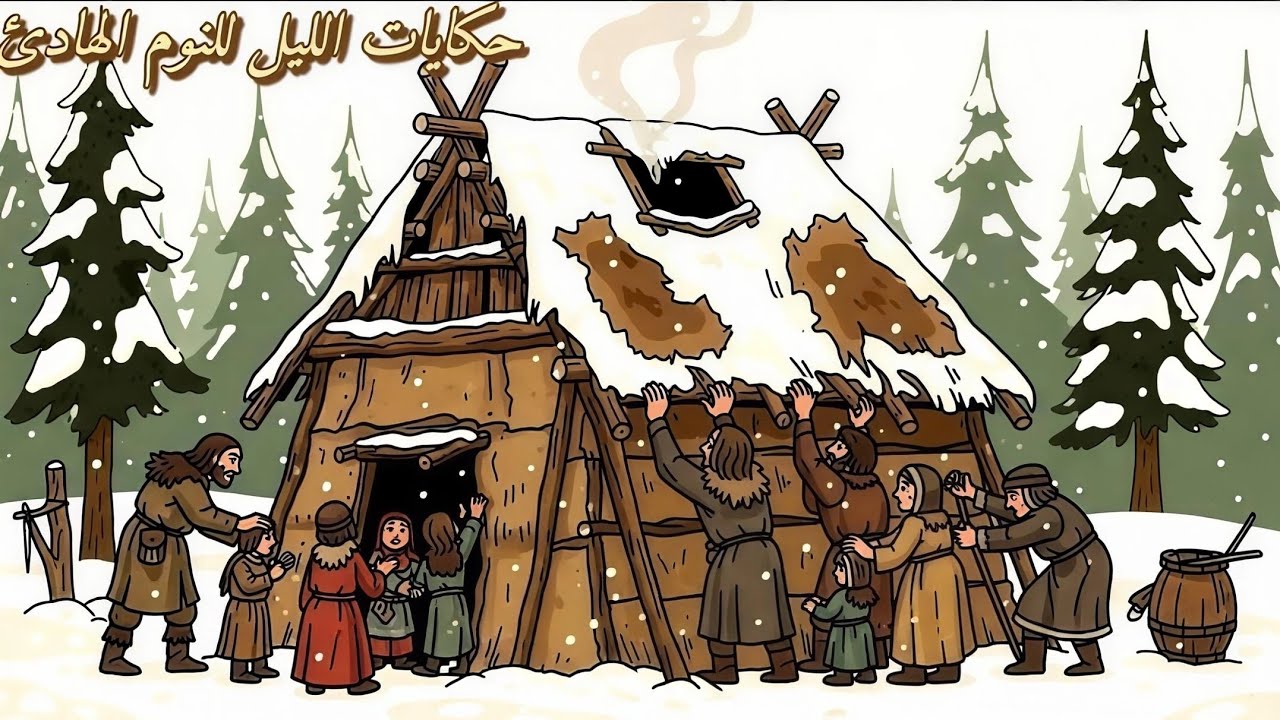 حكايات الليل للنوم الهادئ | كيف عاش الصيادون الأوائل ليالي الشتاء الطويلة في أكواخ بدائية ❄️🔥
