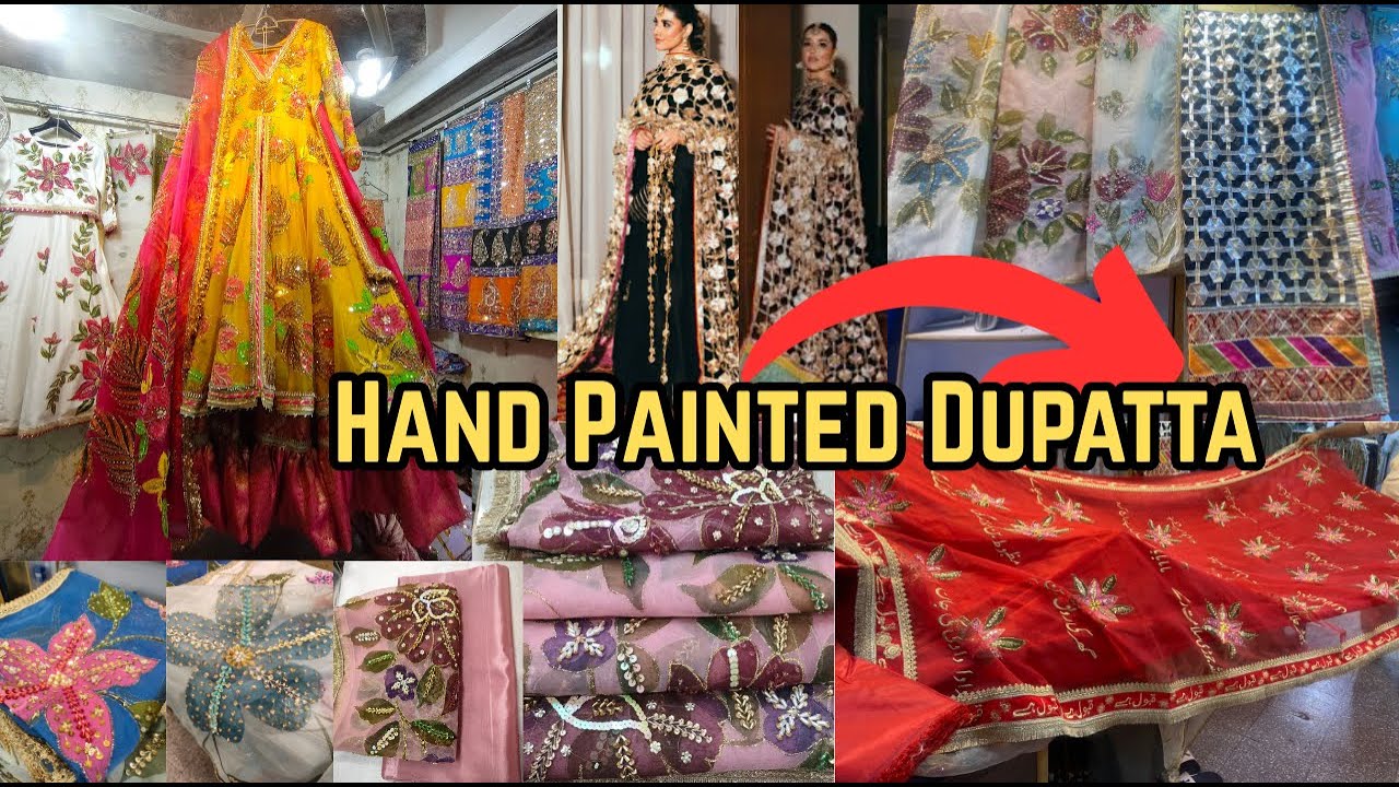 Hand Painted Embellishment Organza Dupatta | Nikah Dupatta | Hareem Farooq Gotta patti Dupatta