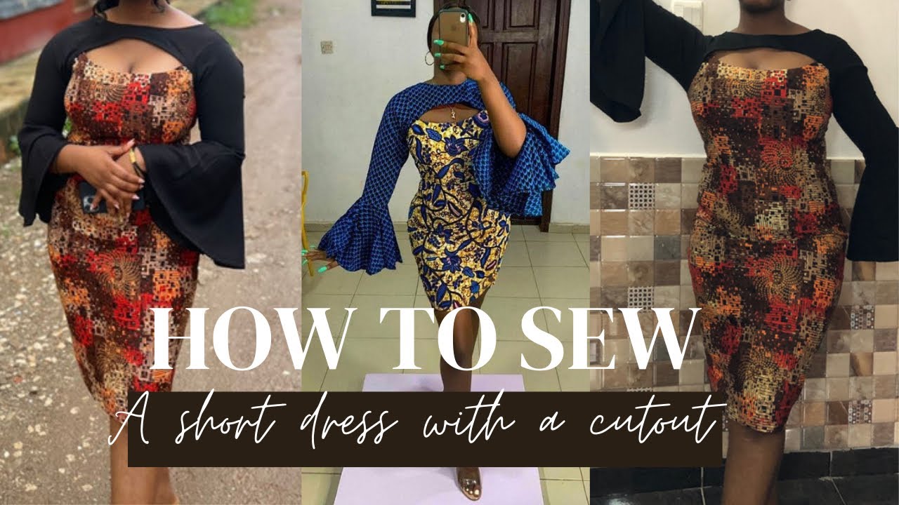 How to cut and sew a fitted dress with keyhole neckline and flare sleeves