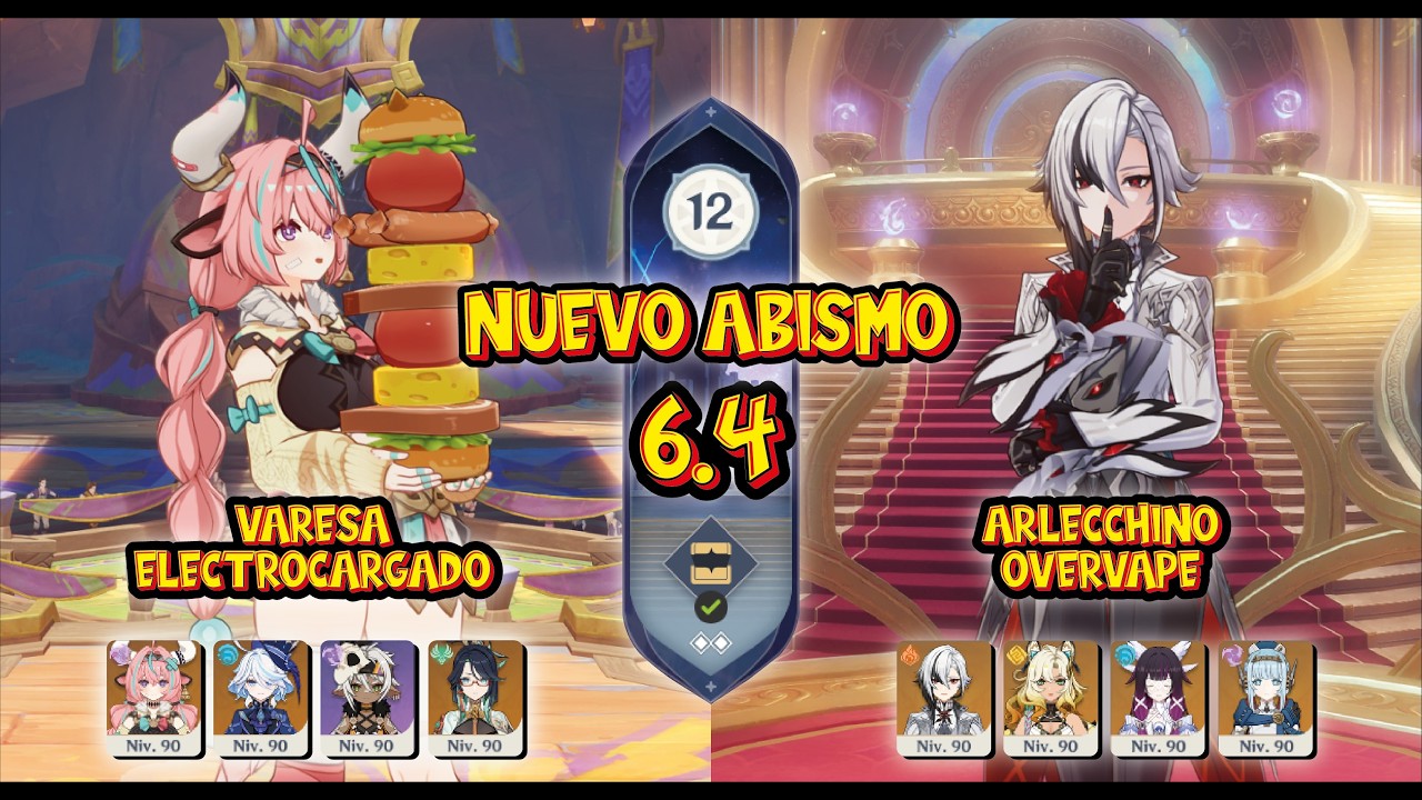 C0 Varesa Electrocargado &  C0 Arlecchino Overvape / Abismo 6.3 Piso 12 / Genshin Impact