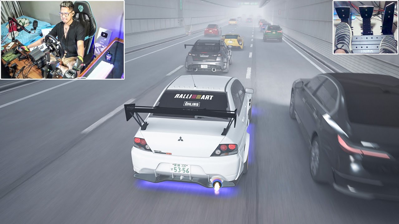 CONVOY RACE MITSUBISHI EVO IX VS MITSUBISHI EVO X | STEERING WHEEL + PEDAL CAM | ASSETO CORSA