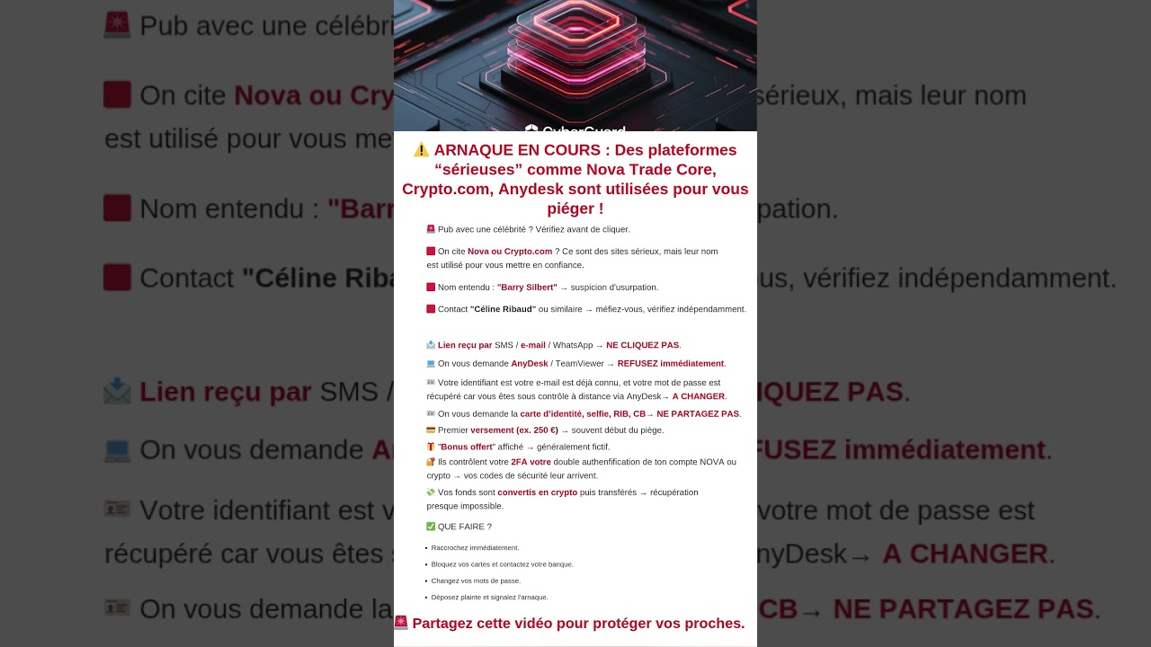 ARNAQUE plateformes sérieuses Nova Trade Core, Crypto.com, AnyDesk sont utilisées pour vous piéger