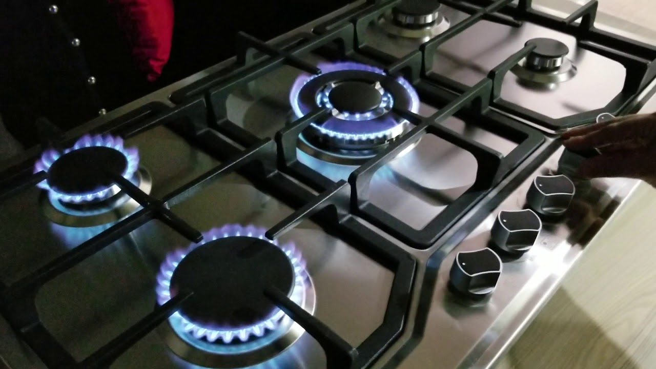 Estufa cocina empotrable o de empotrar empotrada de gas Glp  ACERO inoxidable y cristal negro V