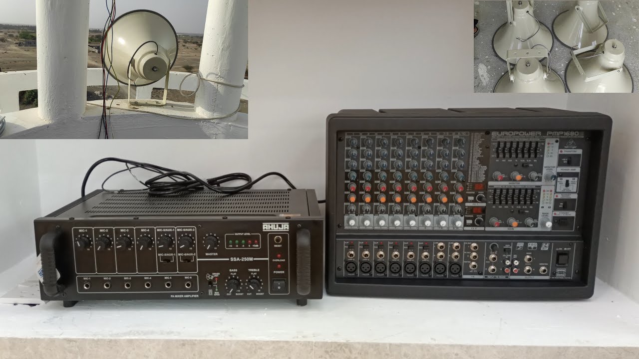 How to install medium price range sound system behringer mixer1680S AHUJA 250 Amplifier Dspa Speaker
