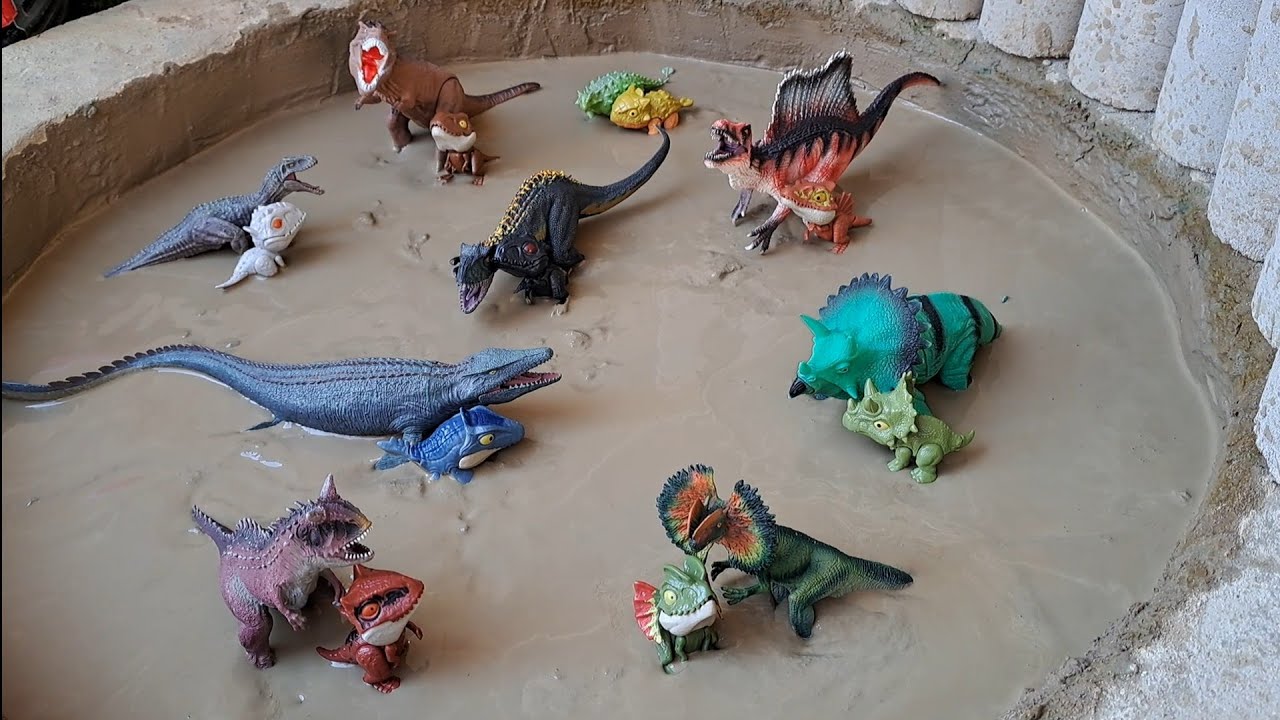 Dinossauros de Plástico Presos na Lama Tiranossauro Rex Carnotauro Anquilossauro Dilofossauro