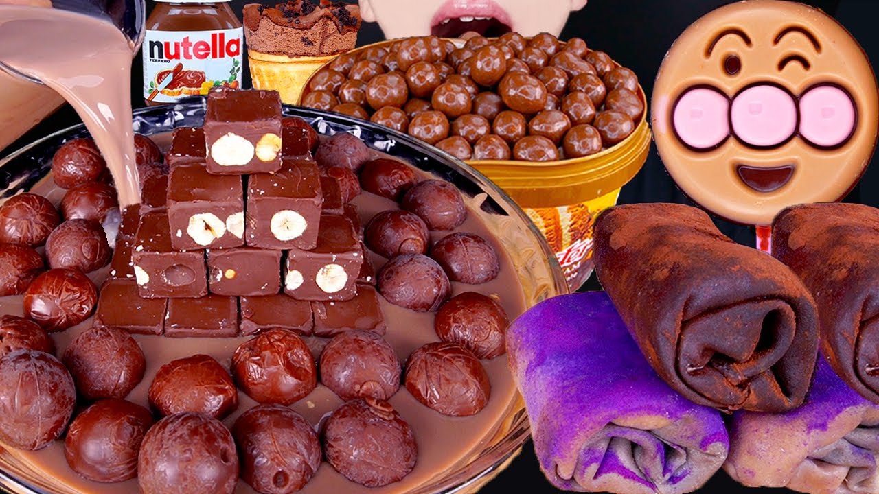 ASMR MALTESERS TOWEL CAKE CHOCOLATE ICE CREAM NUTELLA DESSERT MUKBANG 초콜릿 먹방チョコレート 咀嚼音 EATING SOUNDS
