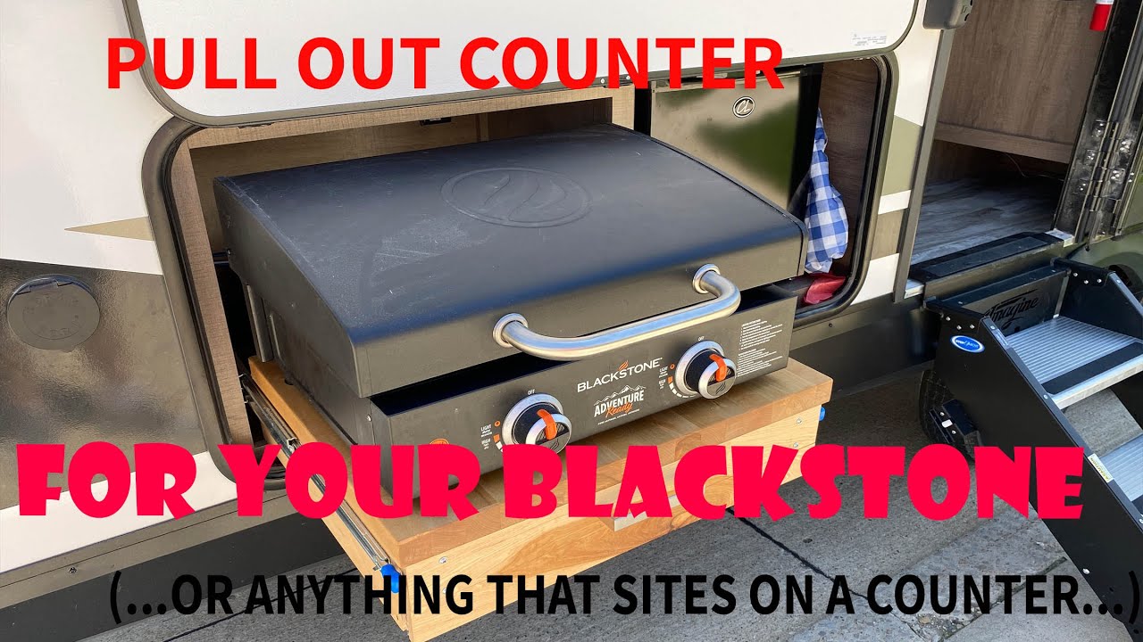 GRAND DESIGN RV OUTSIDE KITCHEN BLACKSTONE PULL OUT COUNTER