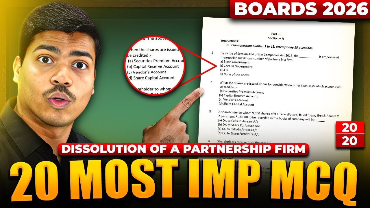 Dissolution of Partnership Firm | 20 Most Important MCQ | Class 12 Accounts Board exam 2026 #cbse